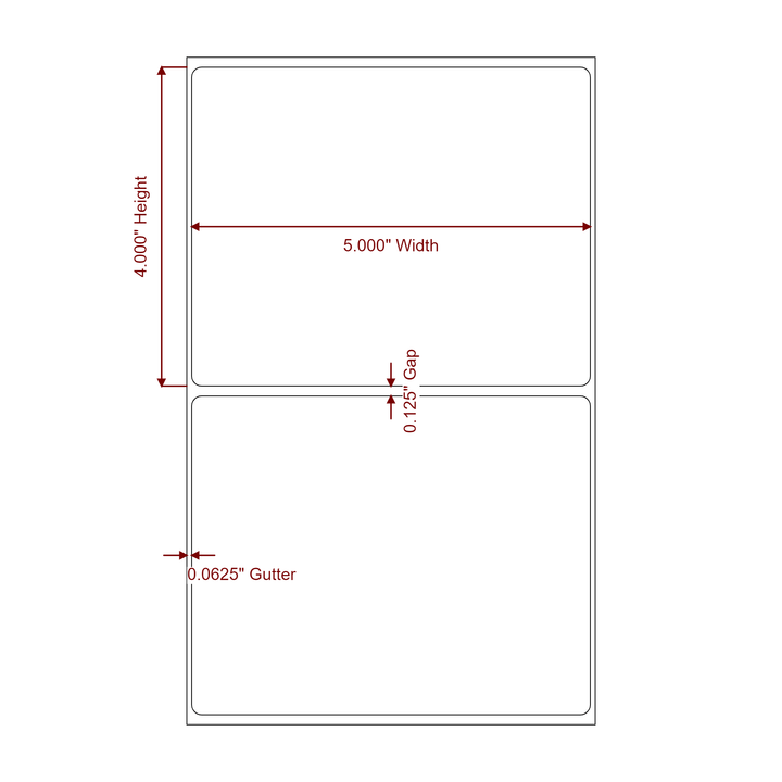 5 Inch x 4 Inch Rectangle Inkjet Label Roll - 2D Drawing