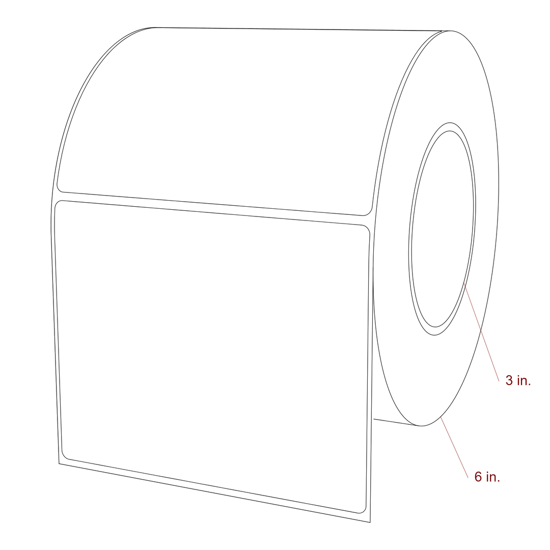 5 Inch x 4 Inch Rectangle Inkjet Label Roll - 3 Inch Core - 6 Inch Roll OD - 3D Perspective