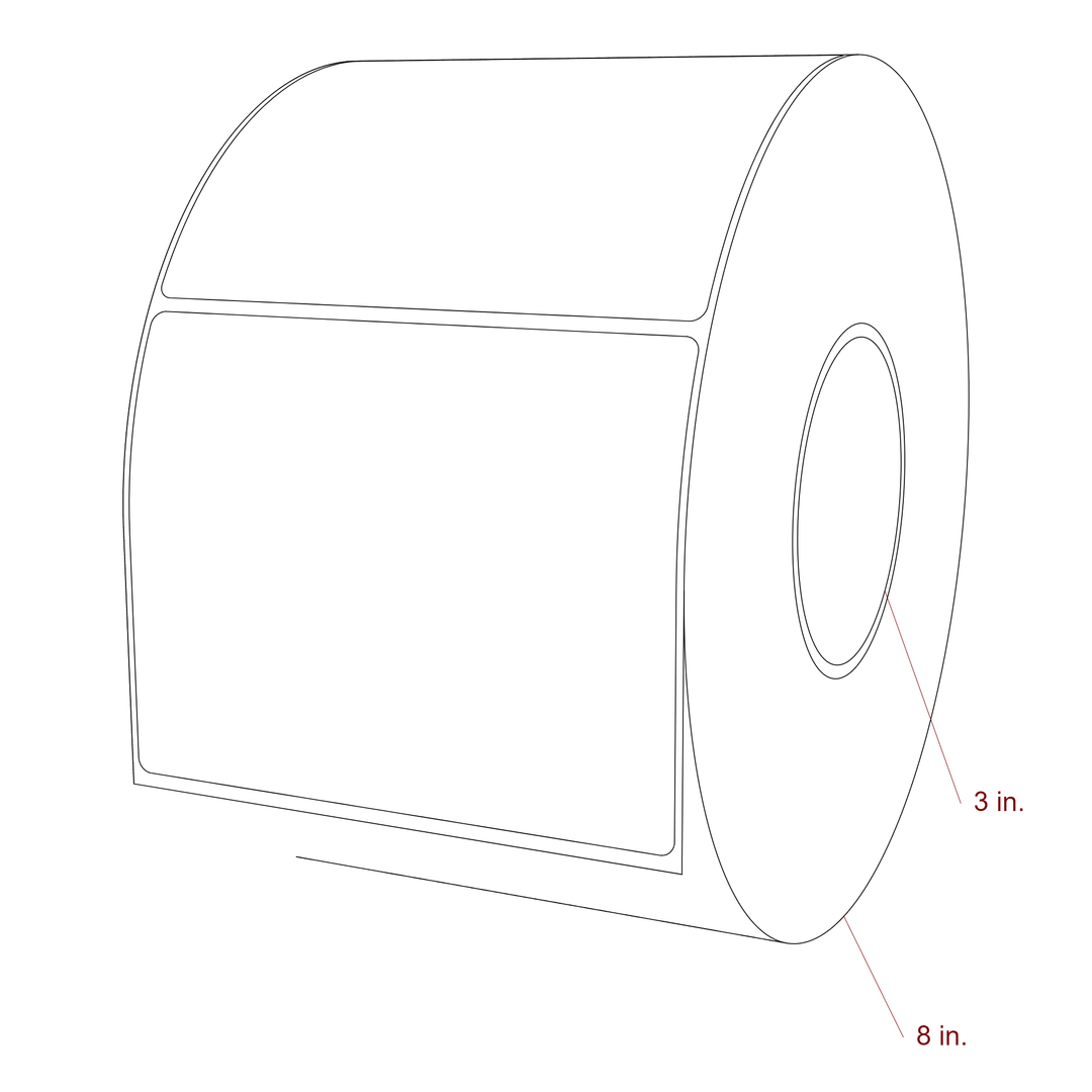 5 Inch x 4 Inch Rectangle Inkjet Label Roll - 3 Inch Core - 8 Inch Roll OD - 3D Perspective