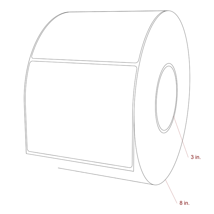 5 Inch x 4 Inch Rectangle Inkjet Label Roll - 3 Inch Core - 8 Inch Roll OD - 3D Perspective