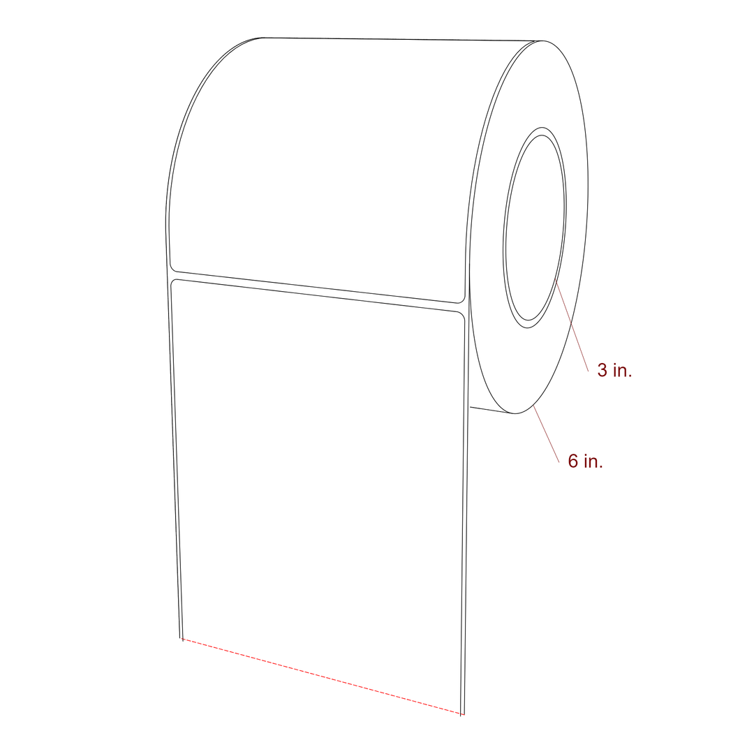 5 Inch x 5.25 Inch Rectangle Inkjet Label Roll - 3 Inch Core - 6 Inch Roll OD - 3D Perspective