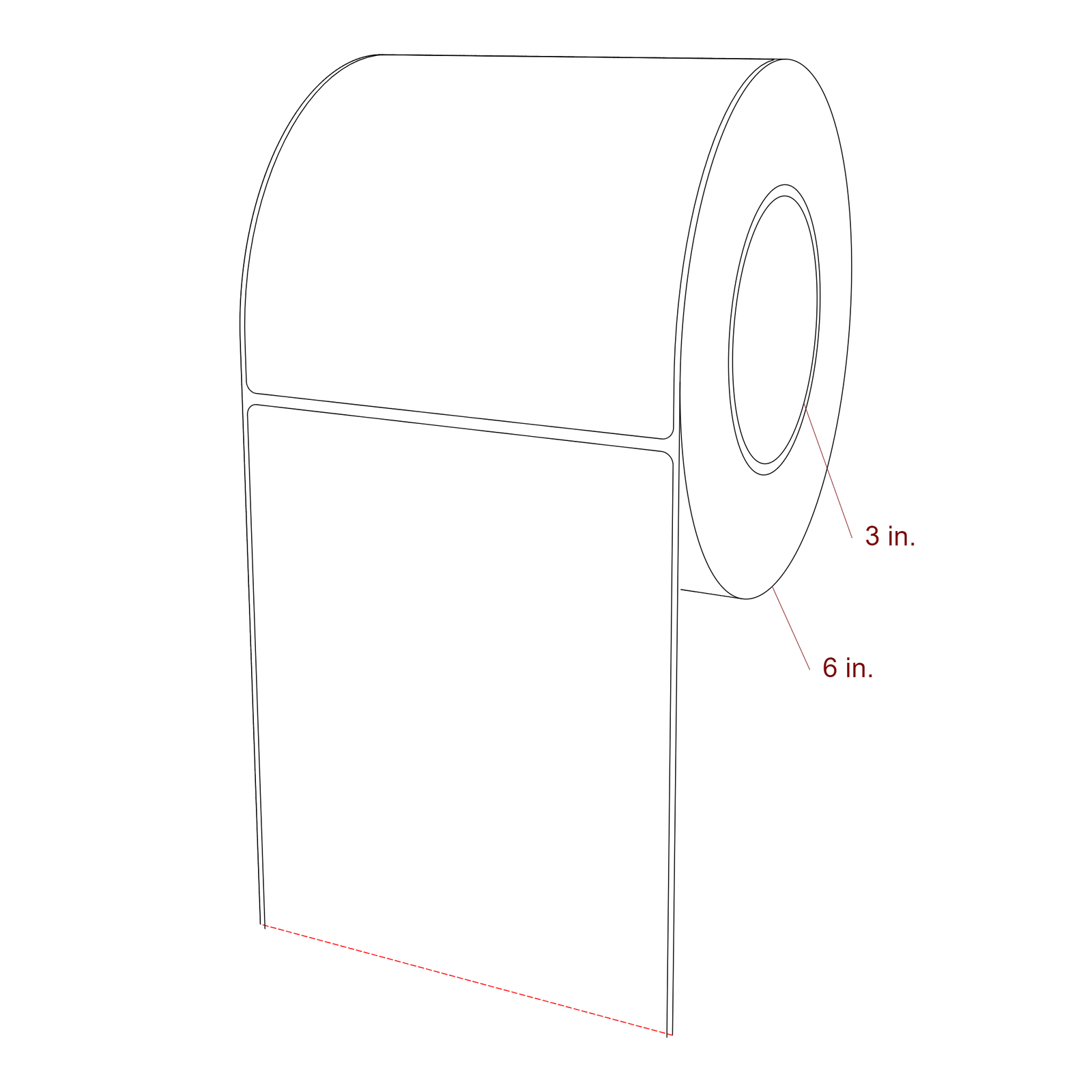 5 Inch x 5.25 Inch Rectangle Inkjet Label Roll - 3 Inch Core - 6 Inch Roll OD - 3D Perspective