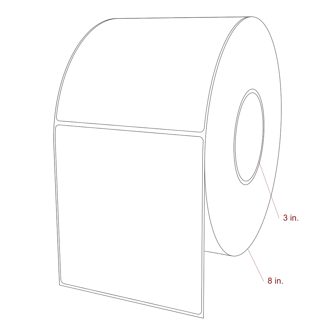 5 Inch x 5.25 Inch Rectangle Inkjet Label Roll - 3 Inch Core - 8 Inch Roll OD - 3D Perspective