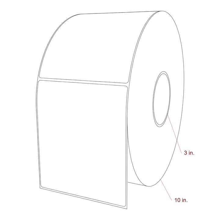 5 Inch x 5.75 Inch Rectangle Inkjet Label Roll - 3 Inch Core - 10 Inch Roll OD - 3D Perspective