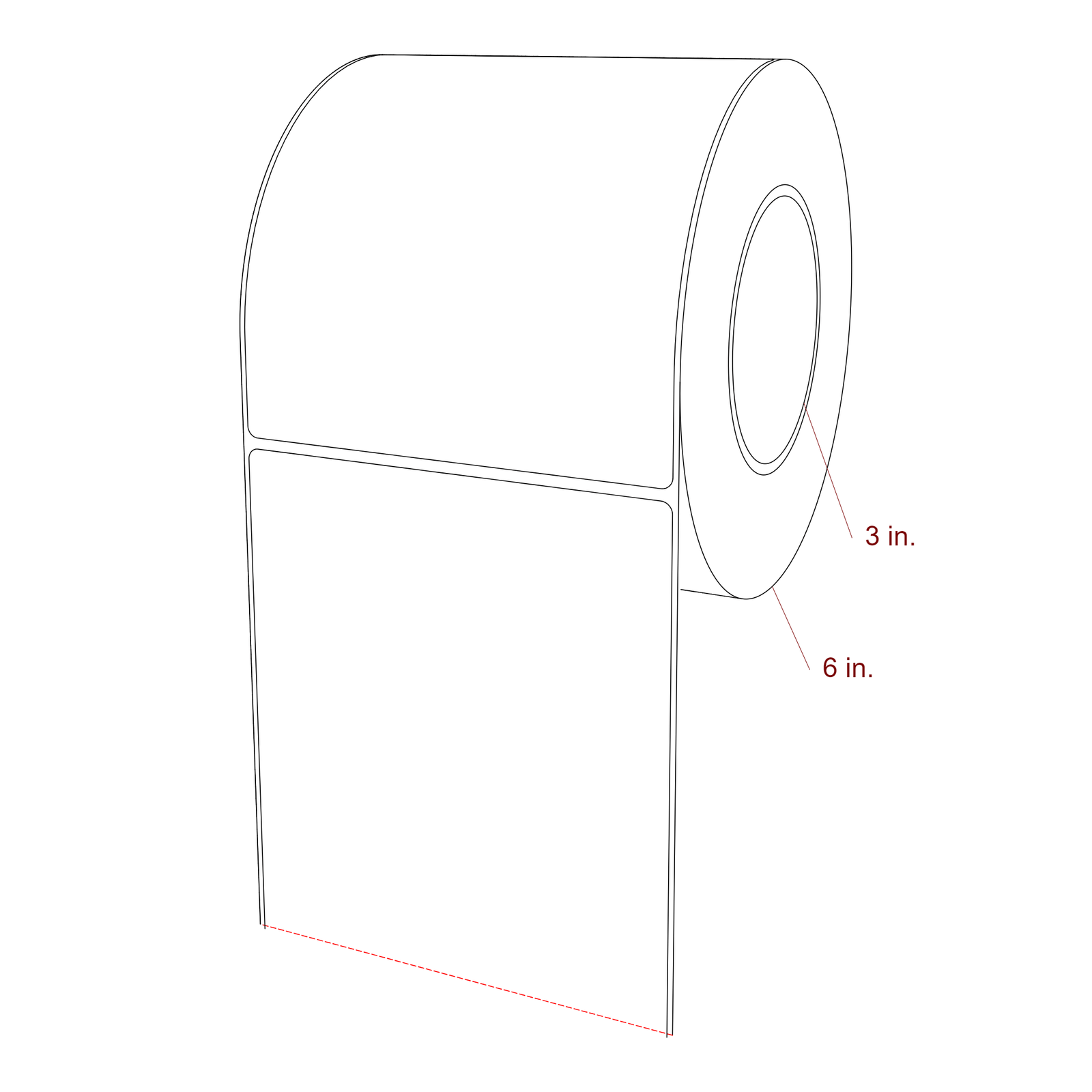 5 Inch x 5.75 Inch Rectangle Inkjet Label Roll - 3 Inch Core - 6 Inch Roll OD - 3D Perspective