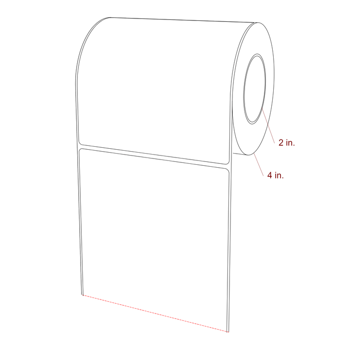 5 Inch x 5 Inch Rectangle Inkjet Label Roll - 2 Inch Core - 4 Inch Roll OD - 3D Perspective