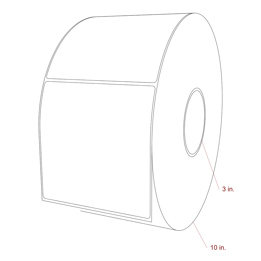 5 Inch x 5 Inch Rectangle Inkjet Label Roll - 3 Inch Core - 10 Inch Roll OD - 3D Perspective