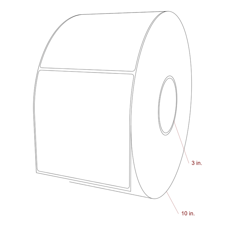 5 Inch x 5 Inch Rectangle Inkjet Label Roll - 3 Inch Core - 10 Inch Roll OD - 3D Perspective