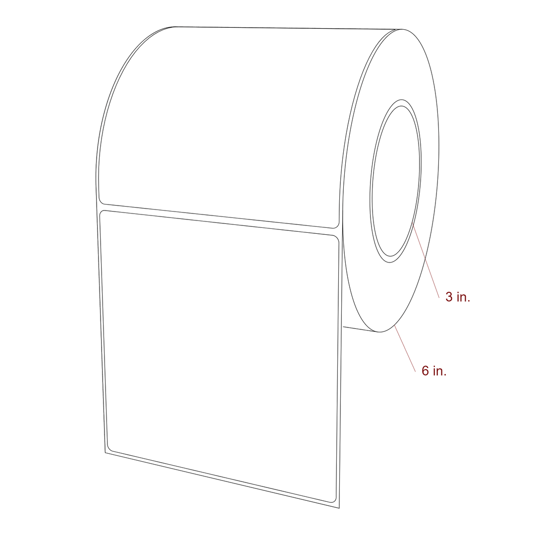 5 Inch x 5 Inch Rectangle Inkjet Label Roll - 3 Inch Core - 6 Inch Roll OD - 3D Perspective