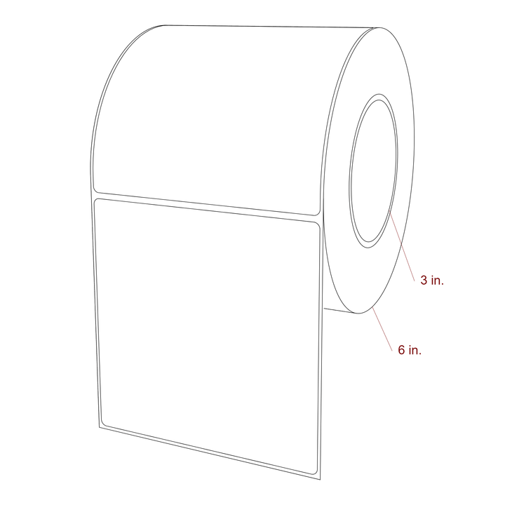 5 Inch x 5 Inch Rectangle Inkjet Label Roll - 3 Inch Core - 6 Inch Roll OD - 3D Perspective