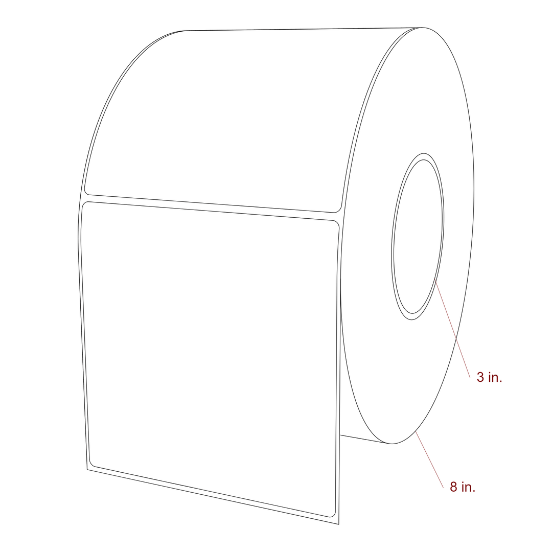 5 Inch x 5 Inch Rectangle Inkjet Label Roll - 3 Inch Core - 8 Inch Roll OD - 3D Perspective