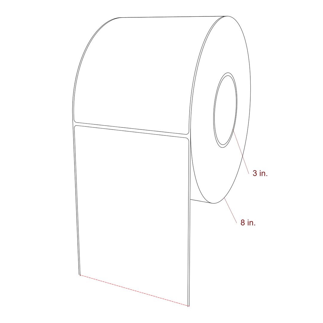 5 Inch x 6.25 Inch Rectangle Inkjet Label Roll - 3 Inch Core - 8 Inch Roll OD - 3D Perspective