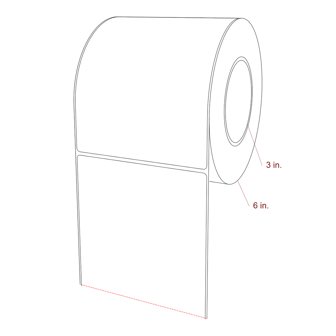 5 Inch x 6.375 Inch Rectangle Inkjet Label Roll - 3 Inch Core - 6 Inch Roll OD - 3D Perspective
