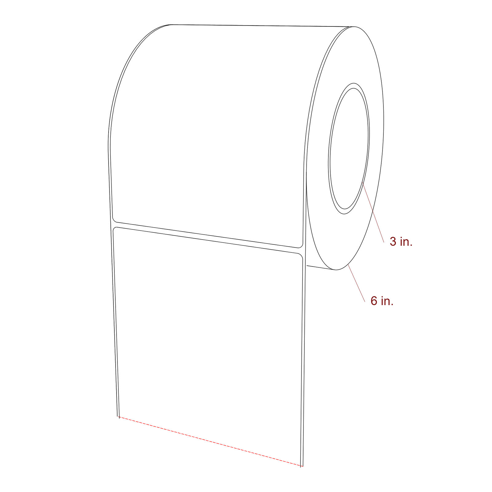 5 Inch x 6.375 Inch Rectangle Inkjet Label Roll - 3 Inch Core - 6 Inch Roll OD - 3D Perspective