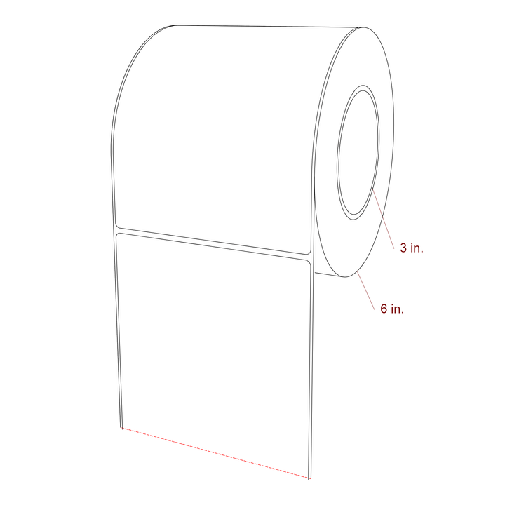 5 Inch x 6.375 Inch Rectangle Inkjet Label Roll - 3 Inch Core - 6 Inch Roll OD - 3D Perspective