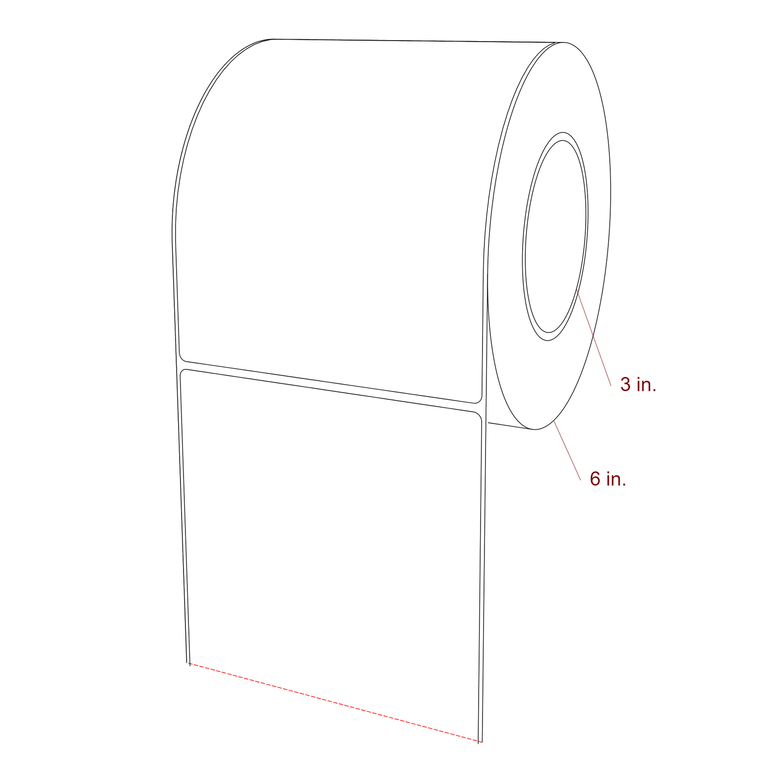 5 Inch x 6.5 Inch Rectangle Inkjet Label Roll - 3 Inch Core - 6 Inch Roll OD - 3D Perspective