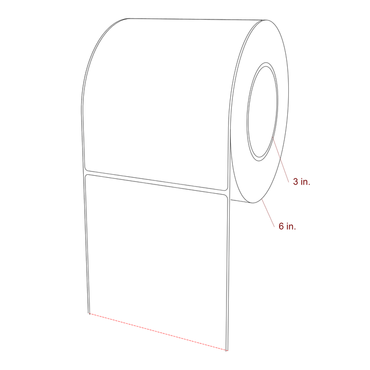 5 Inch x 6.5 Inch Rectangle Inkjet Label Roll - 3 Inch Core - 6 Inch Roll OD - 3D Perspective