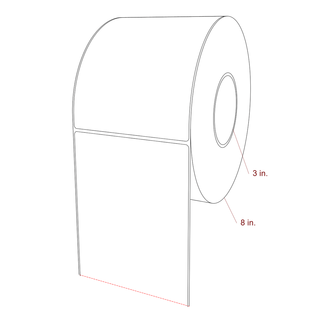 5 Inch x 6.5 Inch Rectangle Inkjet Label Roll - 3 Inch Core - 8 Inch Roll OD - 3D Perspective