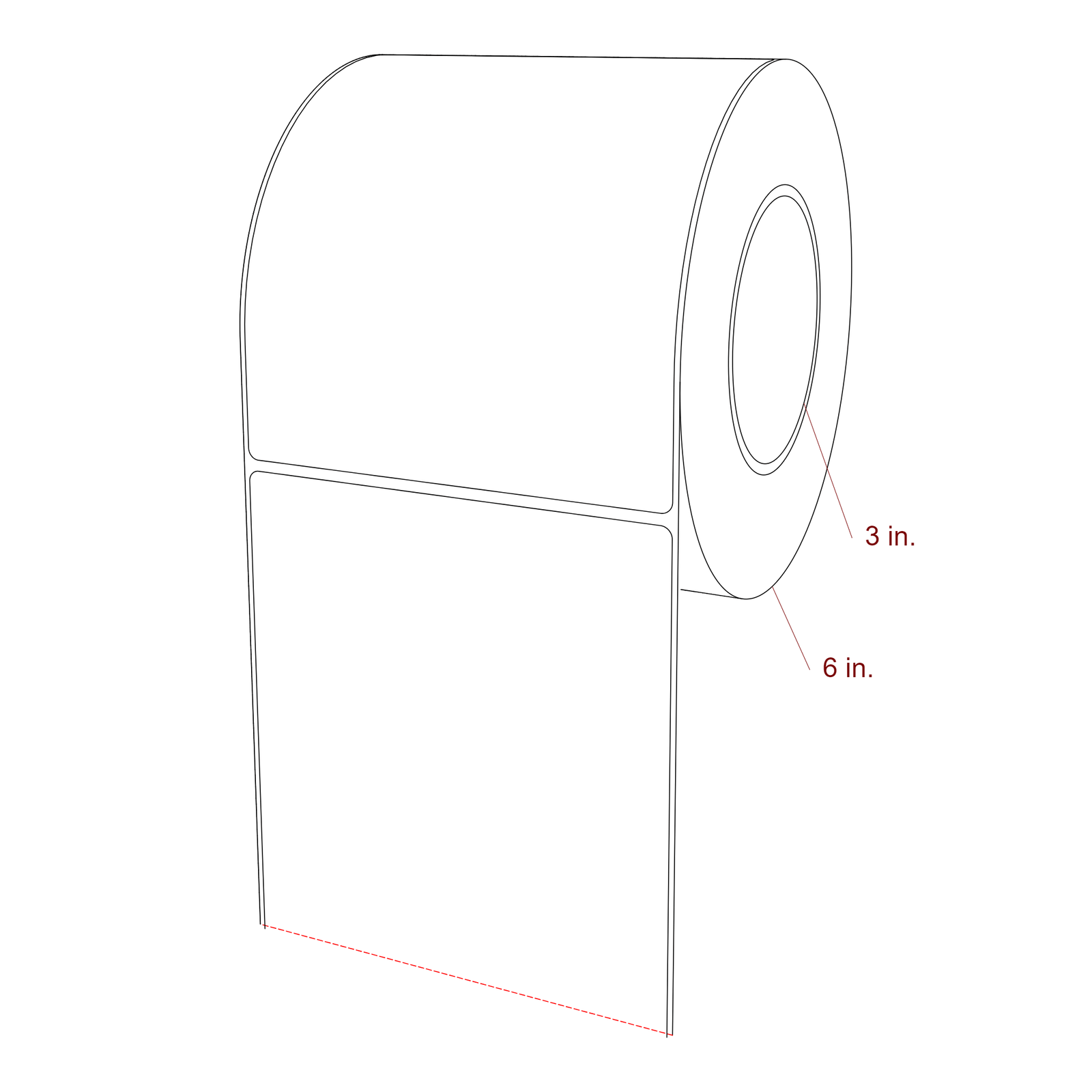 5 Inch x 6 Inch Rectangle Inkjet Label Roll - 3 Inch Core - 6 Inch Roll OD - 3D Perspective