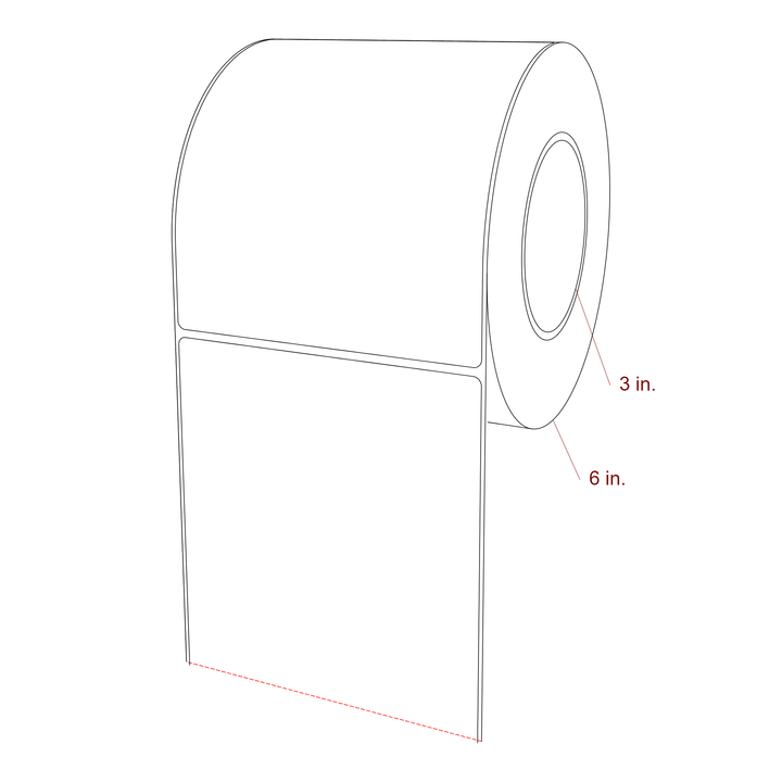 5 Inch x 6 Inch Rectangle Inkjet Label Roll - 3 Inch Core - 6 Inch Roll OD - 3D Perspective