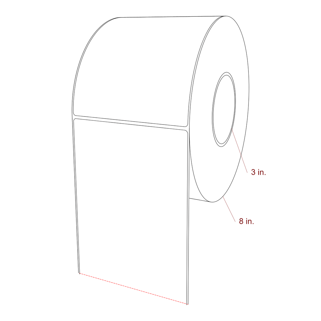 5 Inch x 6 Inch Rectangle Inkjet Label Roll - 3 Inch Core - 8 Inch Roll OD - 3D Perspective