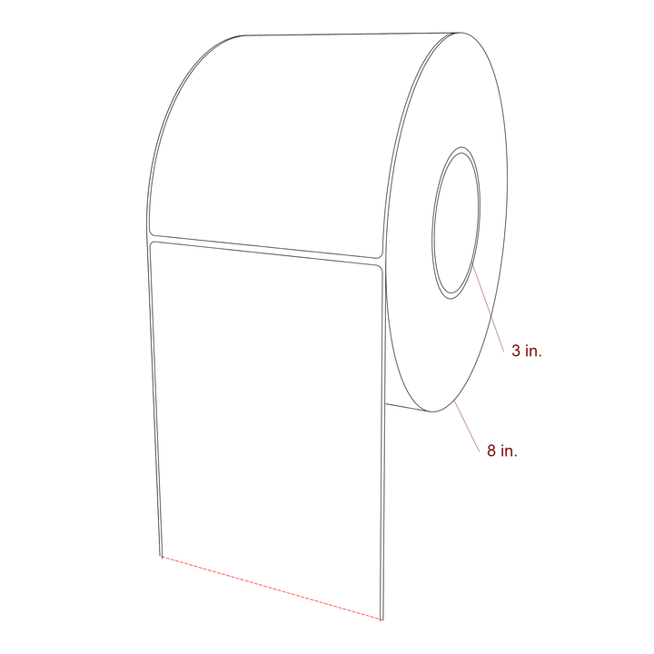 5 Inch x 6 Inch Rectangle Inkjet Label Roll - 3 Inch Core - 8 Inch Roll OD - 3D Perspective