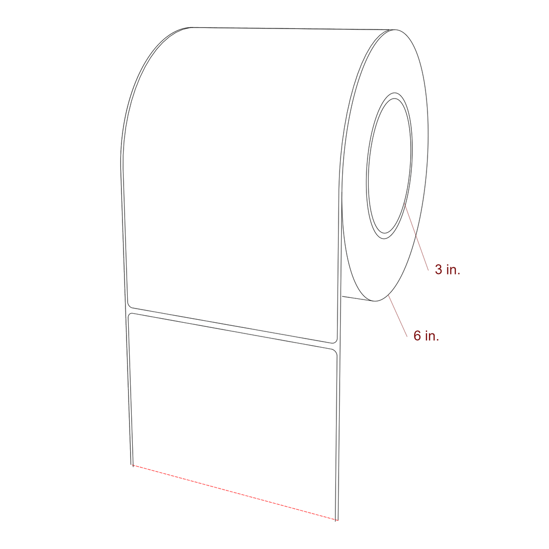 5 Inch x 7.75 Inch Rectangle Inkjet Label Roll - 3 Inch Core - 6 Inch Roll OD - 3D Perspective