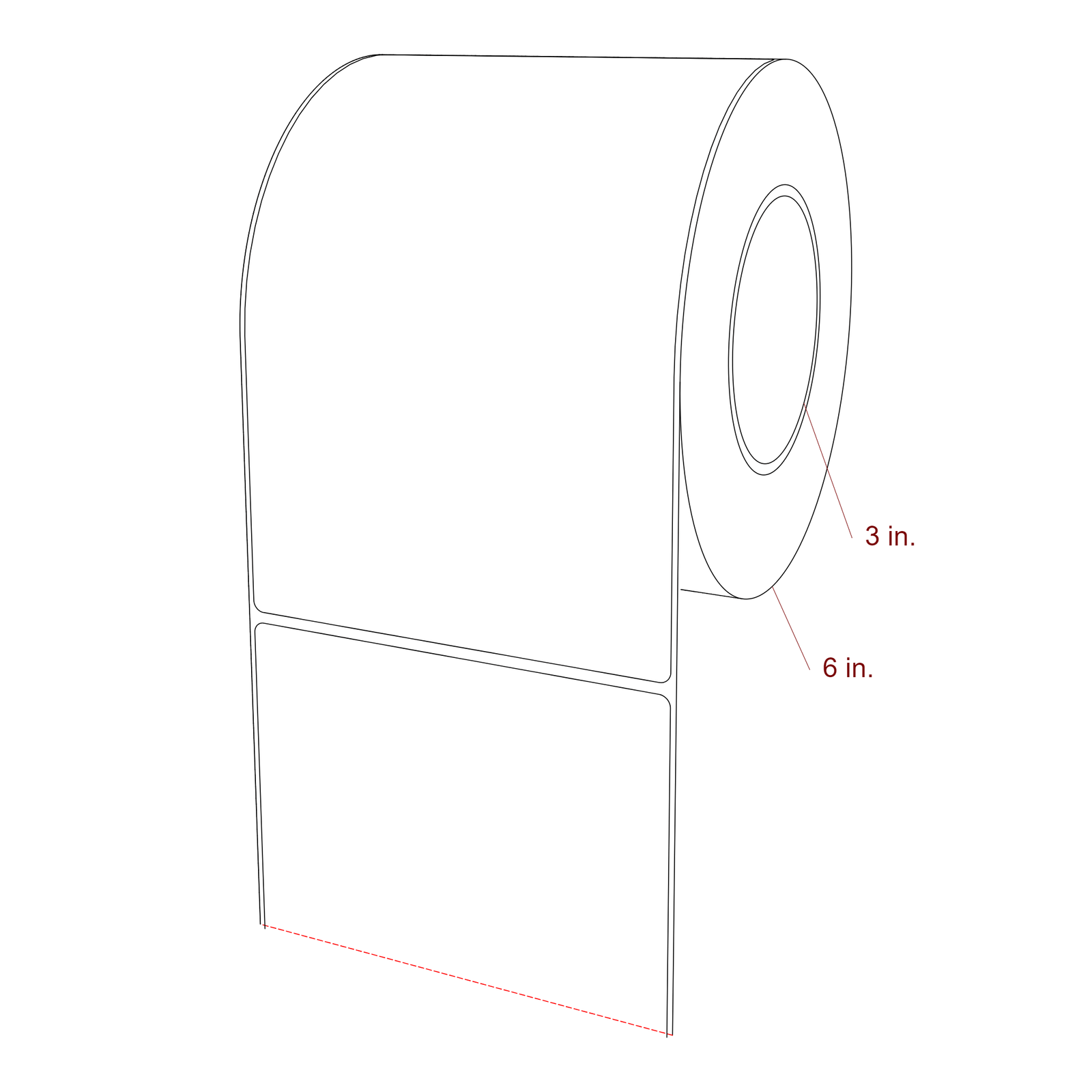 5 Inch x 7.75 Inch Rectangle Inkjet Label Roll - 3 Inch Core - 6 Inch Roll OD - 3D Perspective