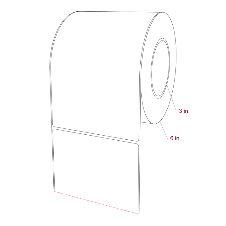 5 Inch x 7.75 Inch Rectangle Inkjet Label Roll - 3 Inch Core - 6 Inch Roll OD - 3D Perspective
