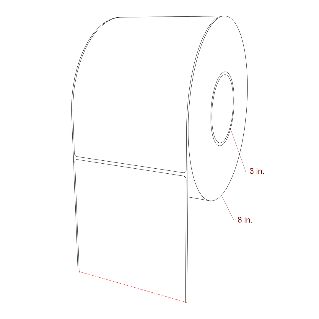 5 Inch x 7.75 Inch Rectangle Inkjet Label Roll - 3 Inch Core - 8 Inch Roll OD - 3D Perspective