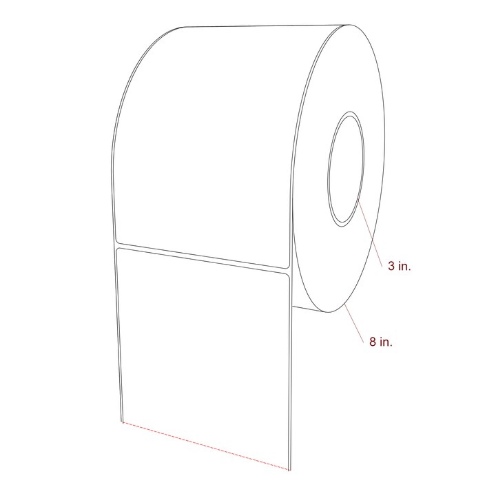 5 Inch x 7.75 Inch Rectangle Inkjet Label Roll - 3 Inch Core - 8 Inch Roll OD - 3D Perspective