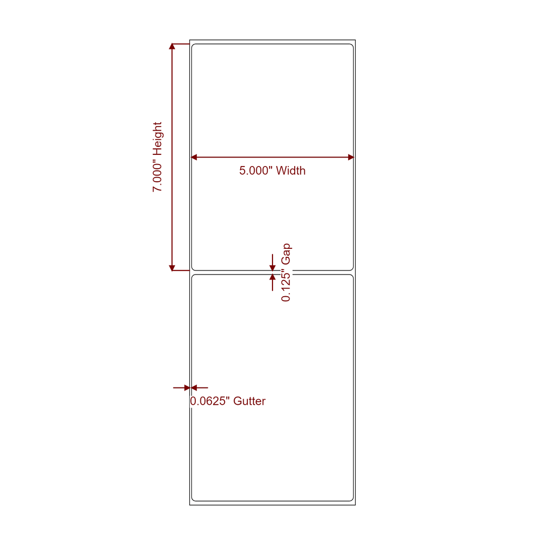 5 Inch x 7 Inch Rectangle Inkjet Label Roll - 2D Drawing