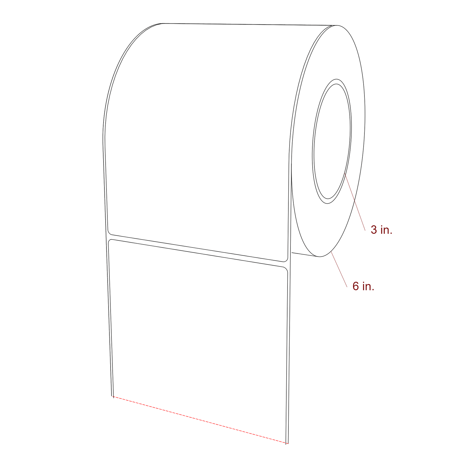 5 Inch x 7 Inch Rectangle Inkjet Label Roll - 3 Inch Core - 6 Inch Roll OD - 3D Perspective