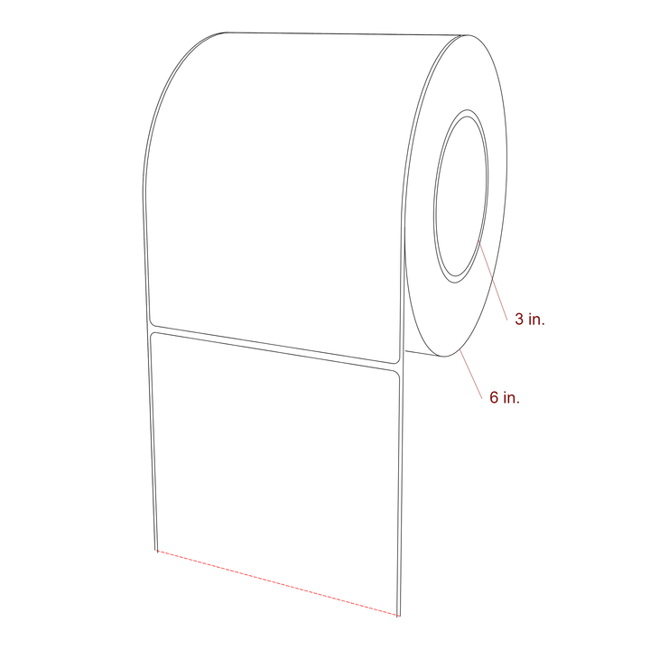 5 Inch x 7 Inch Rectangle Inkjet Label Roll - 3 Inch Core - 6 Inch Roll OD - 3D Perspective