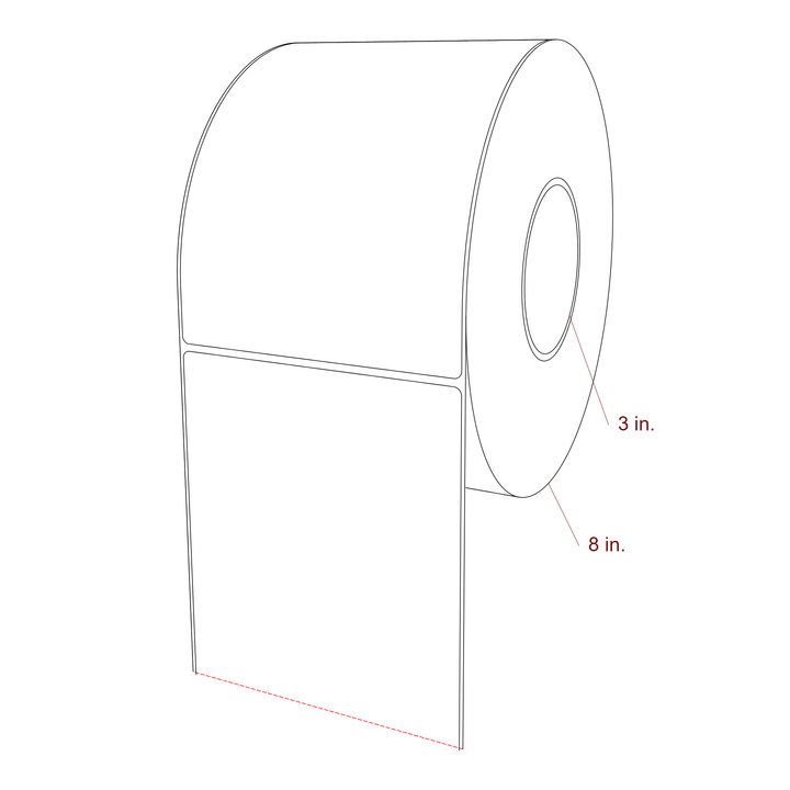5 Inch x 7 Inch Rectangle Inkjet Label Roll - 3 Inch Core - 8 Inch Roll OD - 3D Perspective