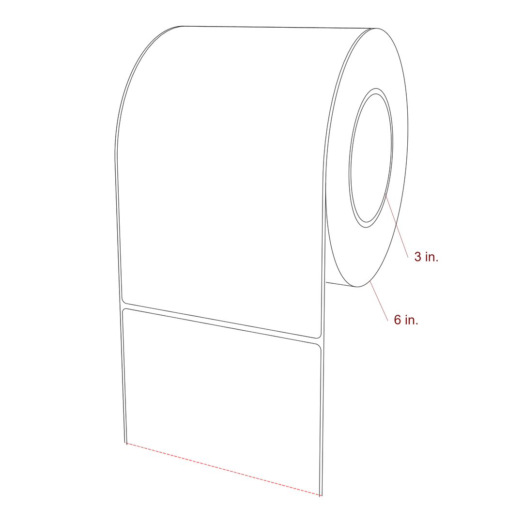 5 Inch x 8 Inch Rectangle Inkjet Label Roll - 3 Inch Core - 6 Inch Roll OD - 3D Perspective