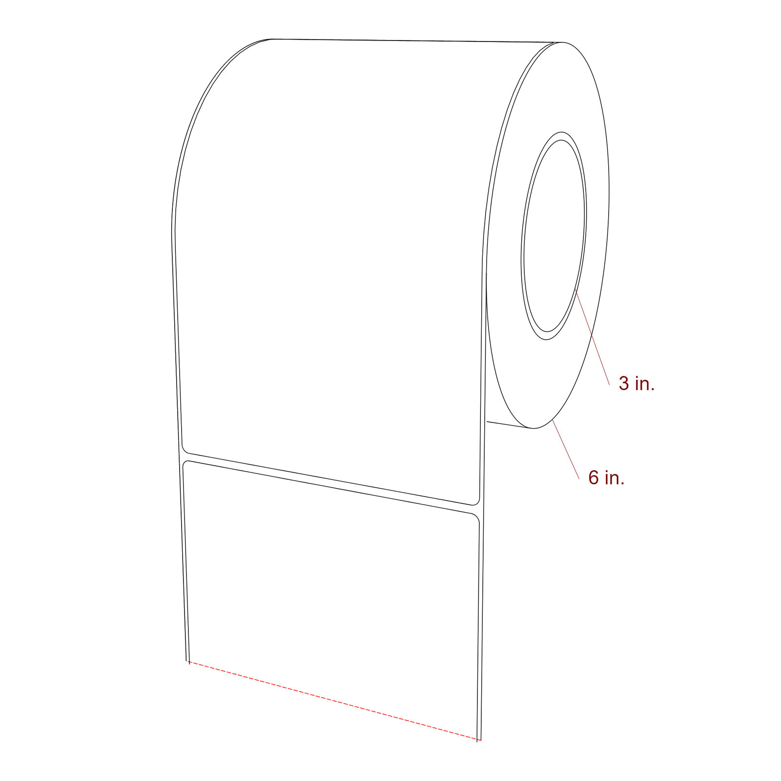 5 Inch x 8 Inch Rectangle Inkjet Label Roll - 3 Inch Core - 6 Inch Roll OD - 3D Perspective