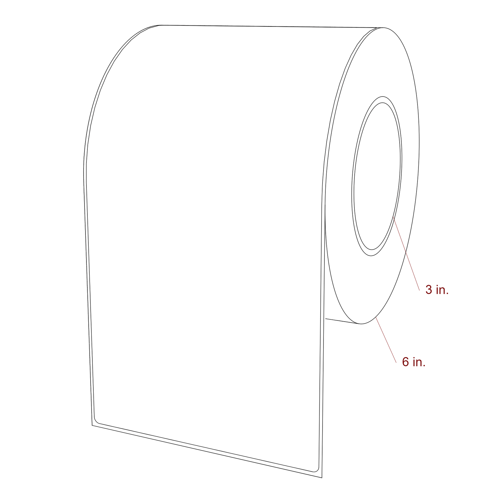 5 Inch x 9.75 Inch Rectangle Inkjet Label Roll - 3 Inch Core - 6 Inch Roll OD - 3D Perspective