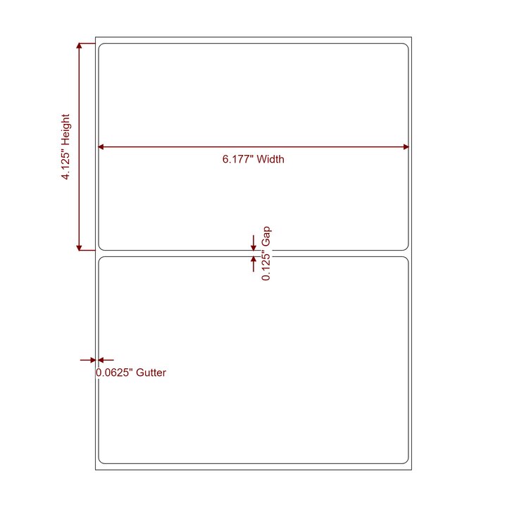 6.177 Inch x 4.125 Inch Rectangle Inkjet Label Roll - 2D Drawing