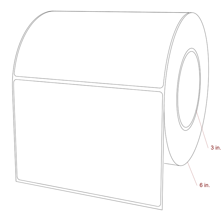 6.177 Inch x 4.125 Inch Rectangle Inkjet Label Roll - 3 Inch Core - 6 Inch Roll OD - 3D Perspective