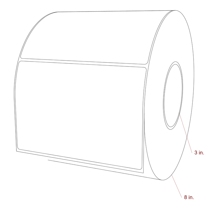 6.177 Inch x 4.125 Inch Rectangle Inkjet Label Roll - 3 Inch Core - 8 Inch Roll OD - 3D Perspective