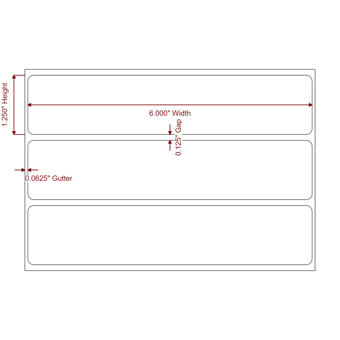 6 Inch x 1.25 Inch Rectangle Inkjet Label Roll - 2D Drawing