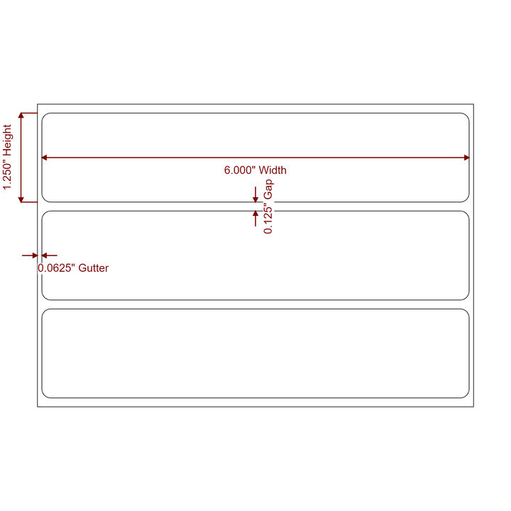 6 Inch x 1.25 Inch Rectangle Inkjet Label Roll - 2D Drawing