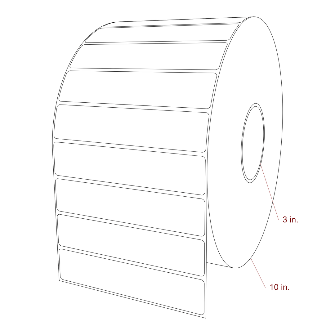 6 Inch x 1.25 Inch Rectangle Inkjet Label Roll - 3 Inch Core - 10 Inch Roll OD - 3D Perspective