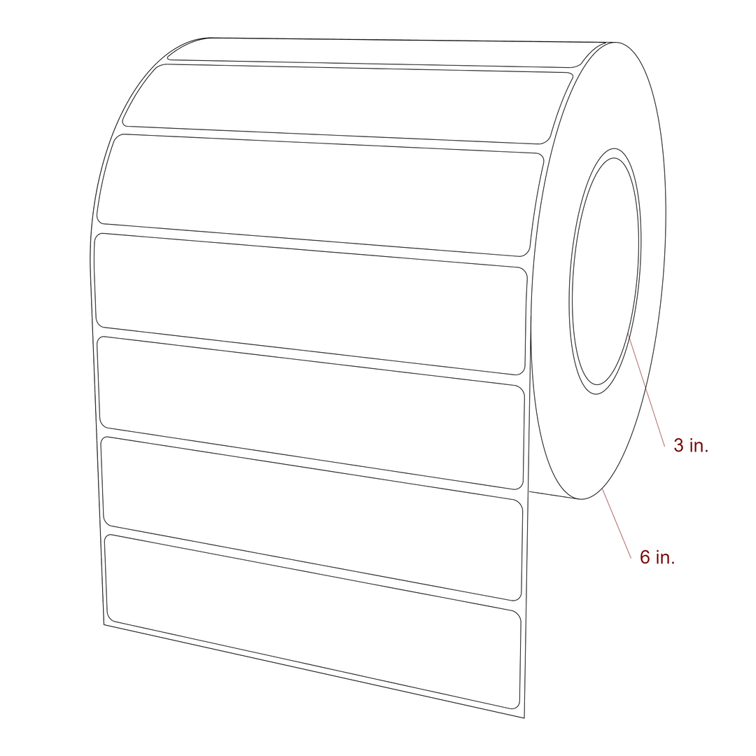 6 Inch x 1.25 Inch Rectangle Inkjet Label Roll - 3 Inch Core - 6 Inch Roll OD - 3D Perspective