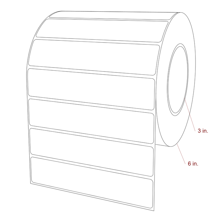 6 Inch x 1.25 Inch Rectangle Inkjet Label Roll - 3 Inch Core - 6 Inch Roll OD - 3D Perspective