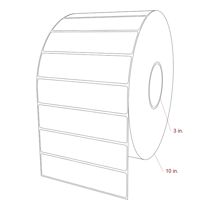 6 Inch x 1.5 Inch Rectangle Inkjet Label Roll - 3 Inch Core - 10 Inch Roll OD - 3D Perspective