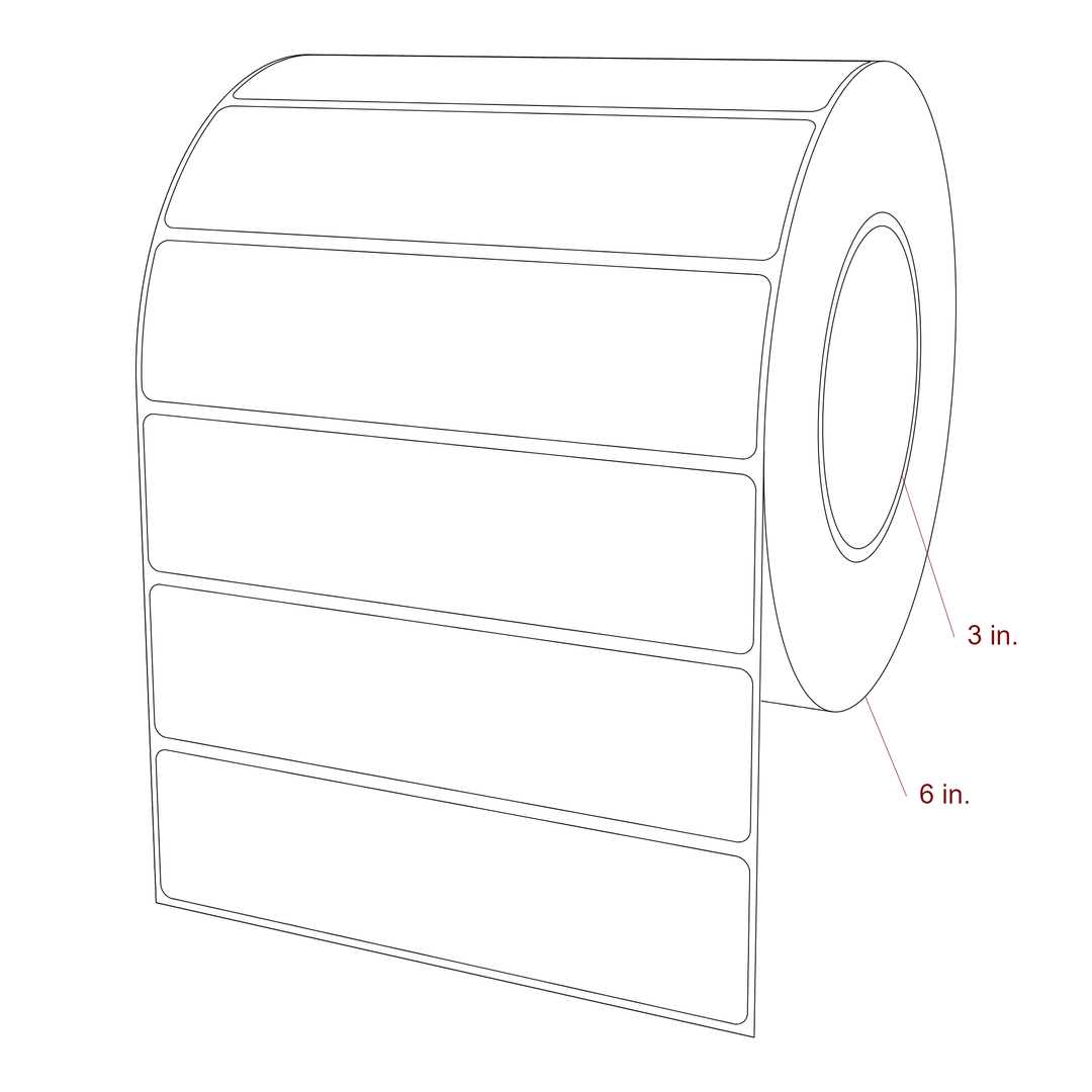 6 Inch x 1.5 Inch Rectangle Inkjet Label Roll - 3 Inch Core - 6 Inch Roll OD - 3D Perspective