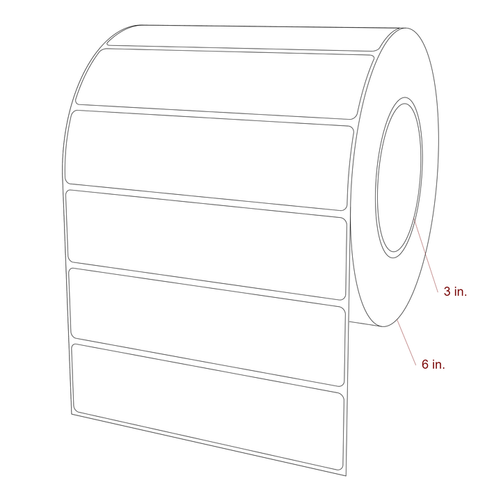 6 Inch x 1.5 Inch Rectangle Inkjet Label Roll - 3 Inch Core - 6 Inch Roll OD - 3D Perspective