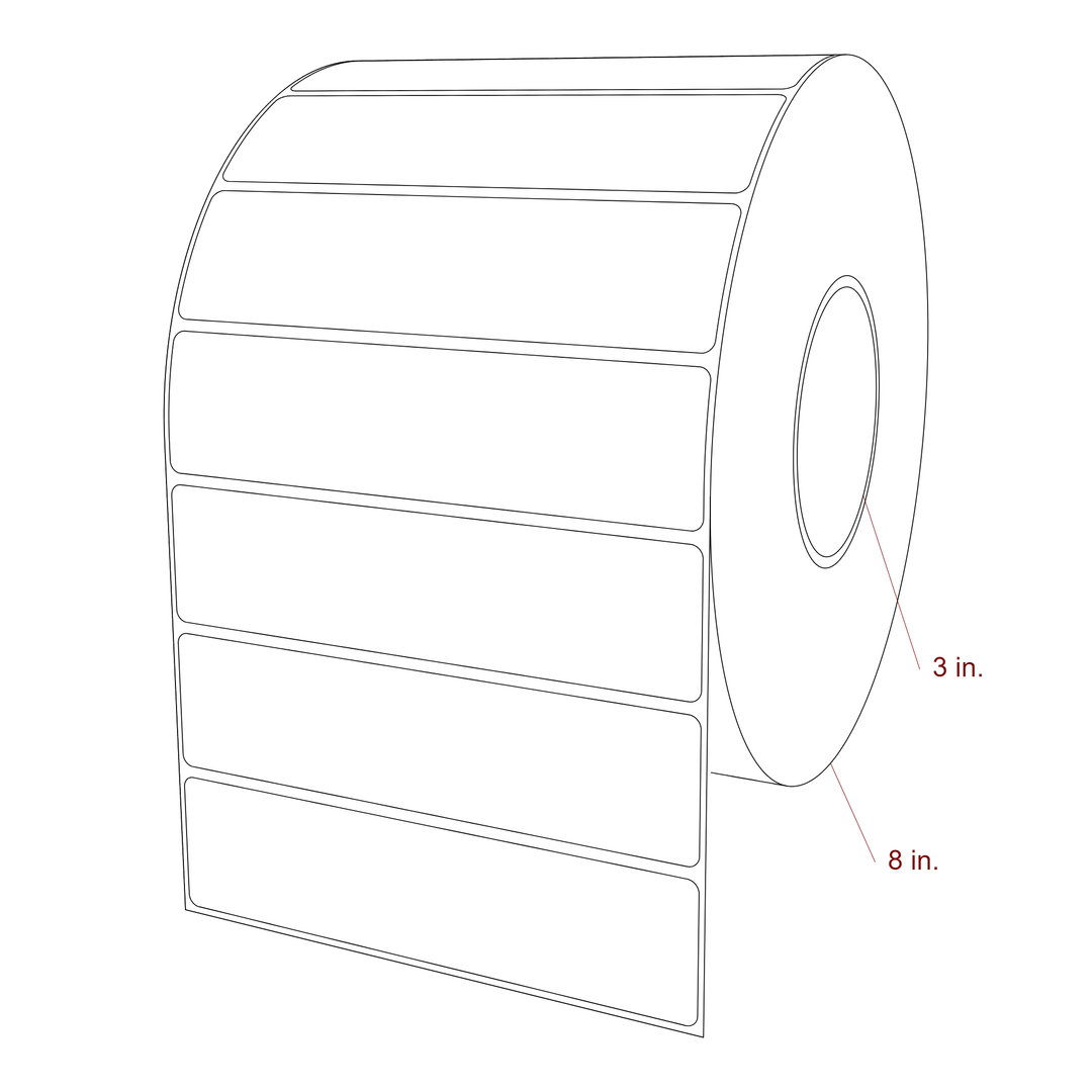 6 Inch x 1.5 Inch Rectangle Inkjet Label Roll - 3 Inch Core - 8 Inch Roll OD - 3D Perspective